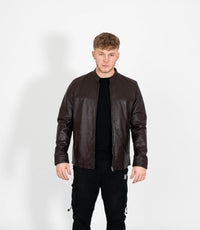 Men's Mandarin Collar Leather Jacket