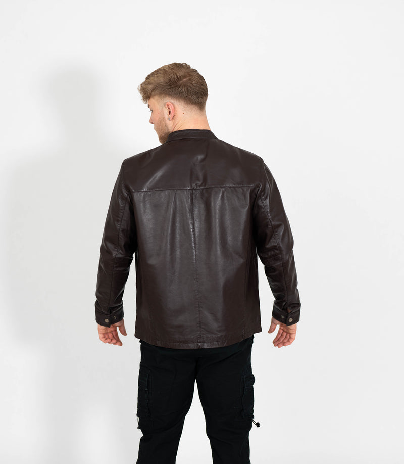 Men's Mandarin Collar Leather Jacket