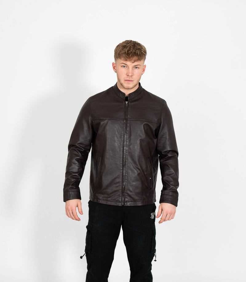 Men's Mandarin Collar Leather Jacket