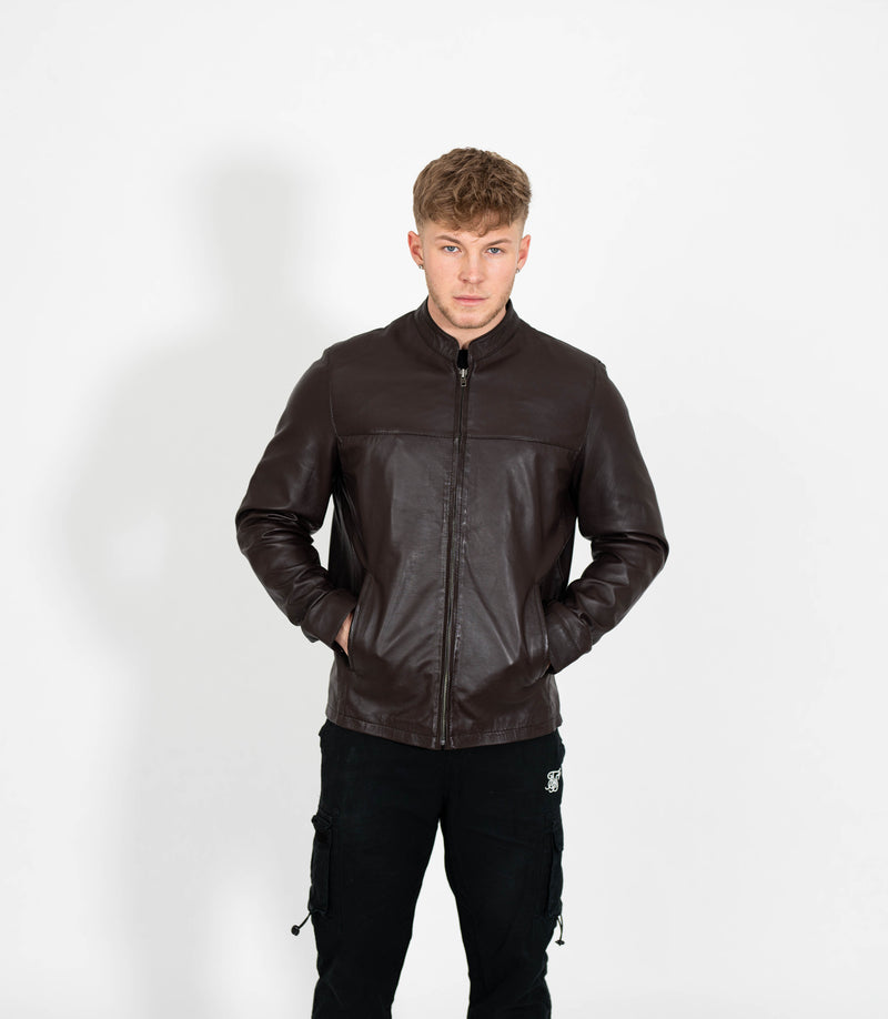 Men's Mandarin Collar Leather Jacket
