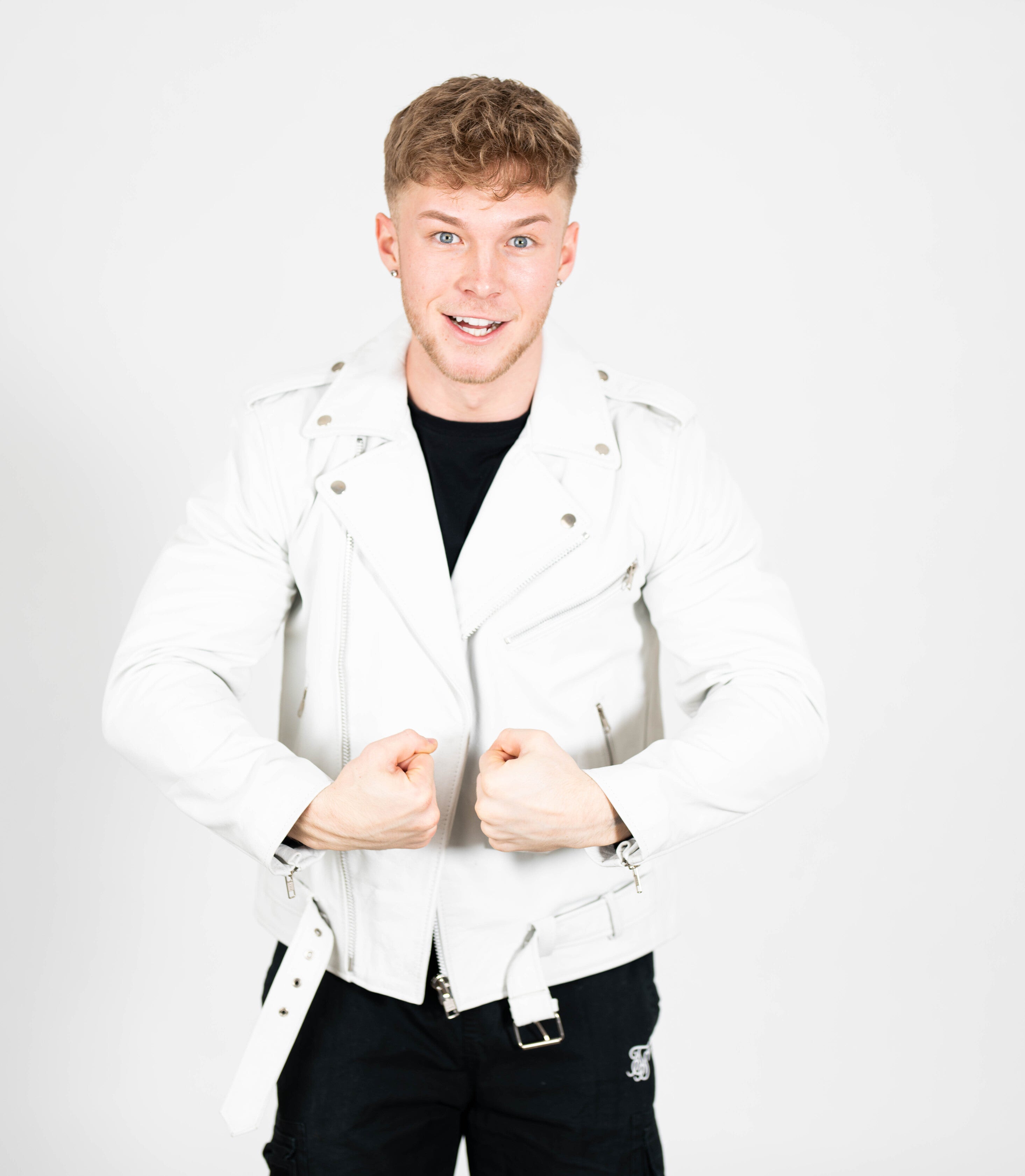 Men's Classic Brando Biker Leather Jacket - White – Brick Lane