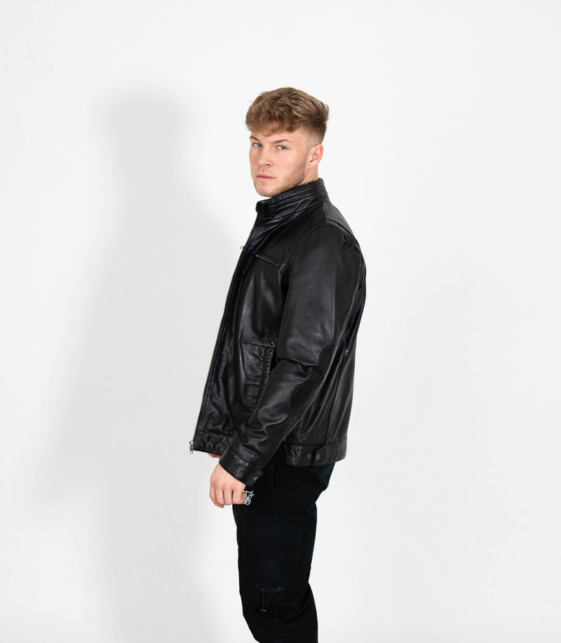 Tony 999 - Men's Mandarin Collar Leather Jacket