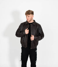 Men's Classic Bomber Leather Jacket Classic - Brown