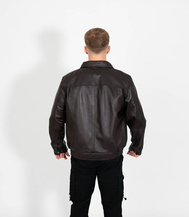 Men's Classic Bomber Leather Jacket Classic - Brown