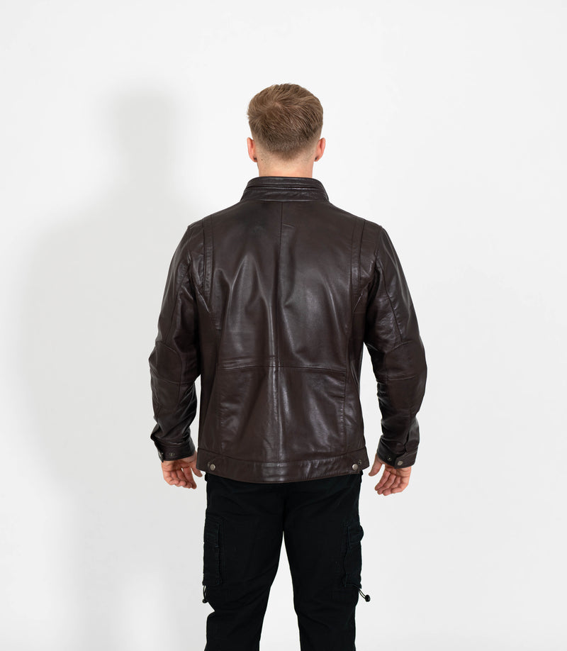 Tony 999 - Men's Mandarin Collar Leather Jacket