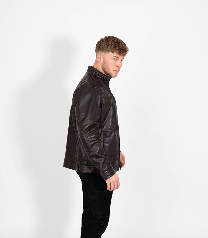 Tony 999 - Men's Mandarin Collar Leather Jacket