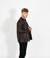 Men's Classic Mandarin Collar Racer Style Leather Jacket - Brown