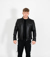 Men's Casual Leather Biker Jacket - Black