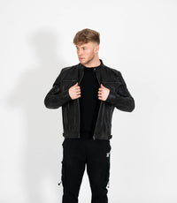 Men's Casual Leather Biker Jacket - Black