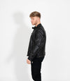 Men's Casual Leather Biker Jacket - Black
