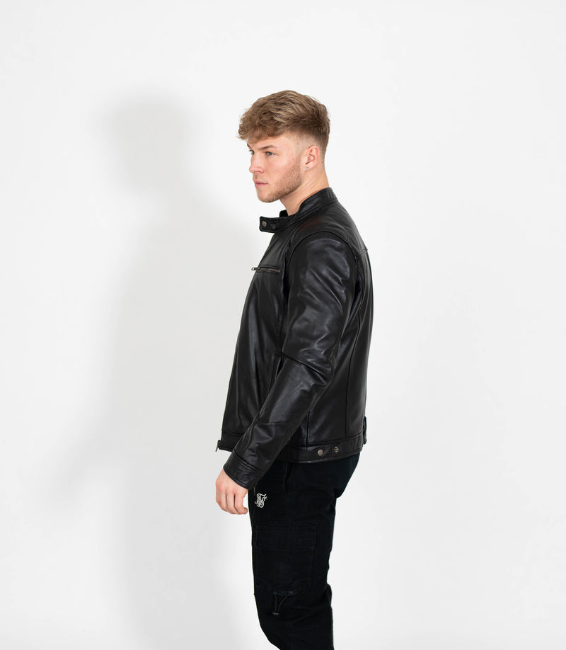 Men's Casual Leather Biker Jacket - Black
