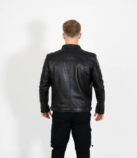 Men's Casual Leather Biker Jacket - Black