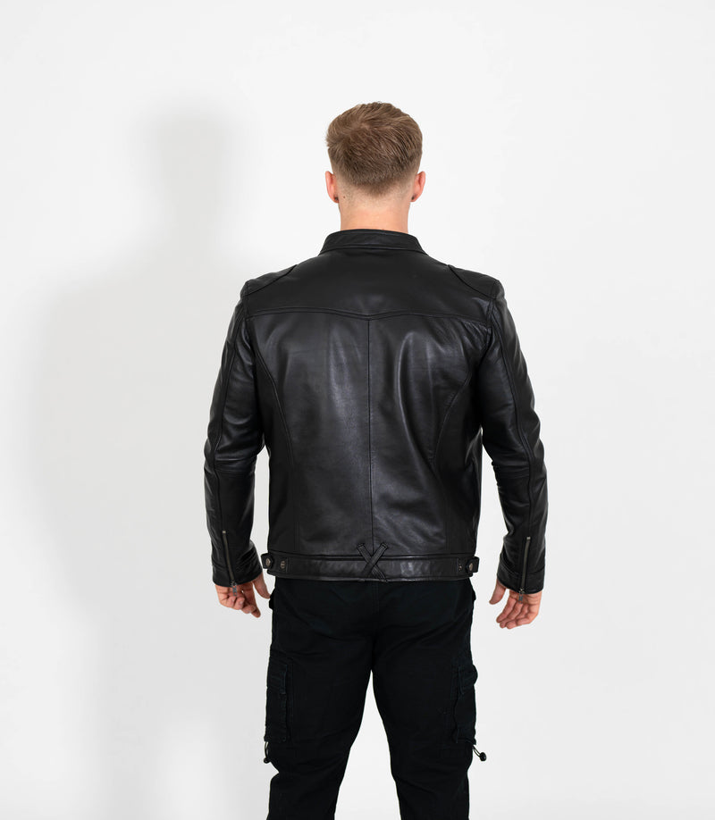 Men's Casual Leather Biker Jacket - Black