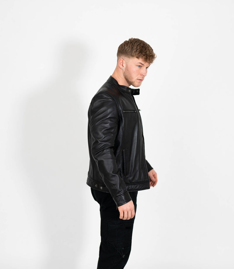Men's Casual Leather Biker Jacket - Black