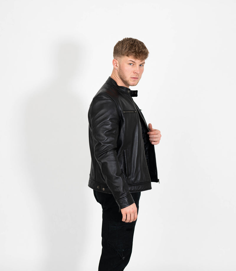 Men's Casual Leather Biker Jacket - Black