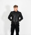 Men's Casual Leather Biker Jacket - Black