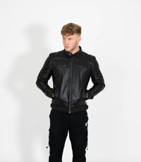 Men's Casual Leather Biker Jacket - Black