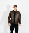Men's Casual Leather Biker Jacket - Brown