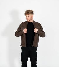 Men's Casual Leather Biker Jacket - Brown