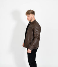 Men's Casual Leather Biker Jacket - Brown