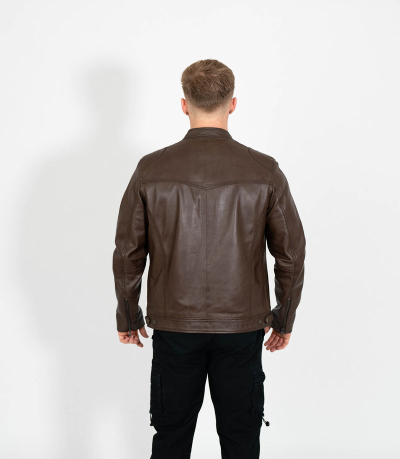 Men's Casual Leather Biker Jacket - Brown