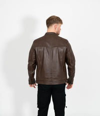 Men's Casual Leather Biker Jacket - Brown