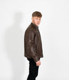 Men's Casual Leather Biker Jacket - Brown