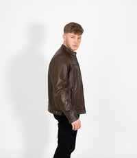 Men's Casual Leather Biker Jacket - Brown