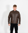 Men's Casual Leather Biker Jacket - Brown