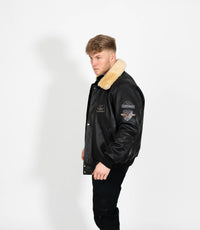 Men's Pilot Leather Jacket with Detachable Fur Collar