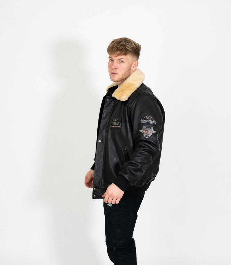 Men's Pilot Leather Jacket with Detachable Fur Collar