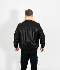 Men's Pilot Leather Jacket with Detachable Fur Collar