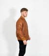 Men's Racer Style Leather Bomber Jacket - Tan