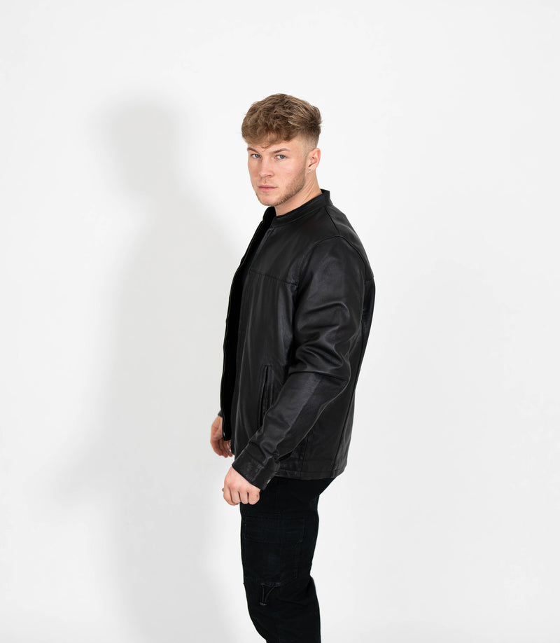 Men's Mandarin Collar Leather Jacket