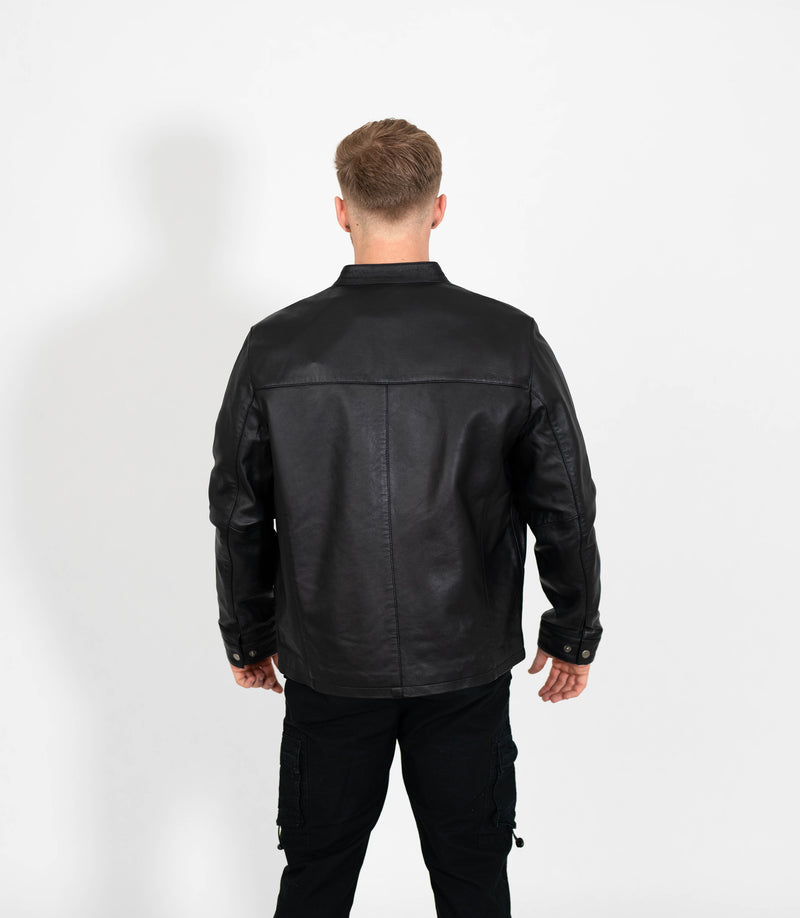 Men's Mandarin Collar Leather Jacket