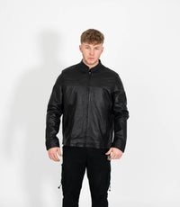 Men's Mandarin Collar Leather Jacket