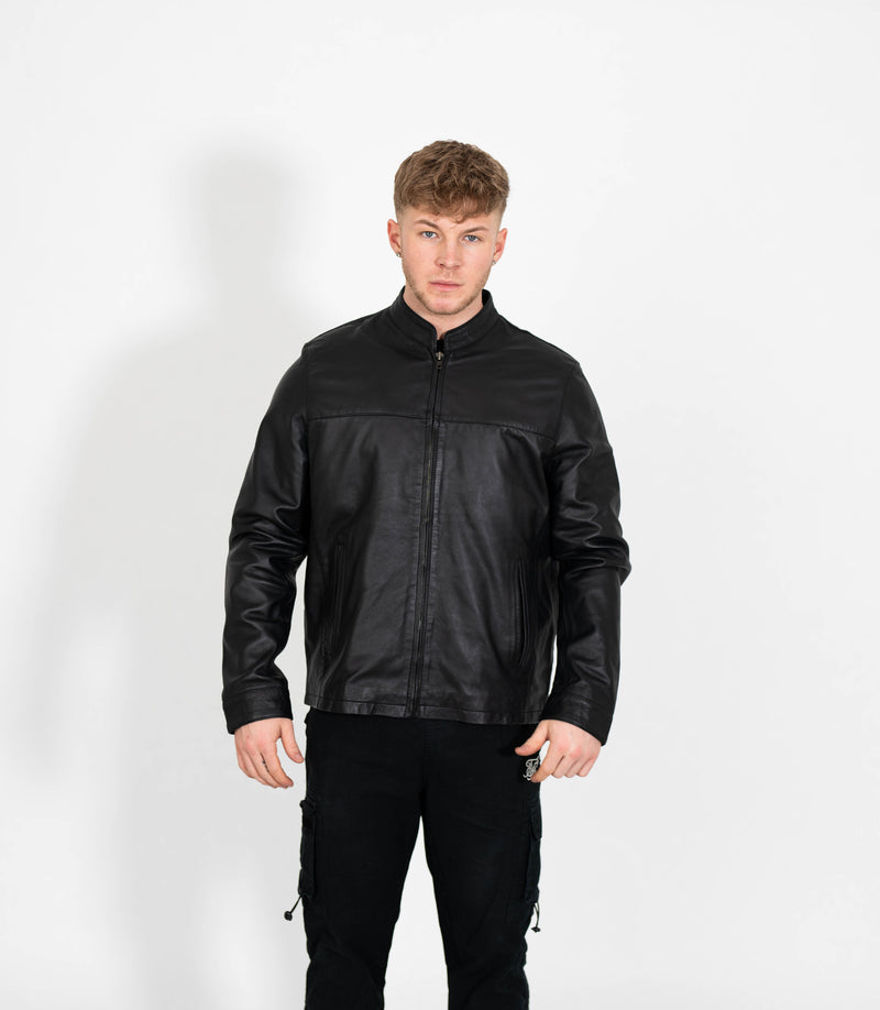 Men's Mandarin Collar Leather Jacket