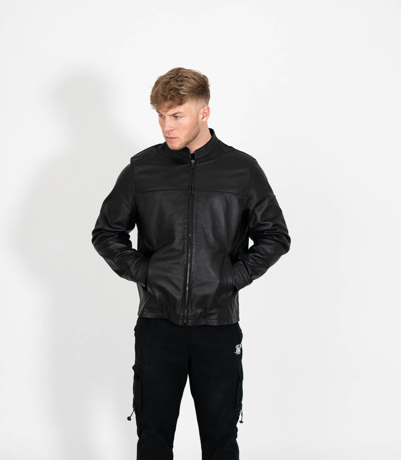 Men's Mandarin Collar Leather Jacket