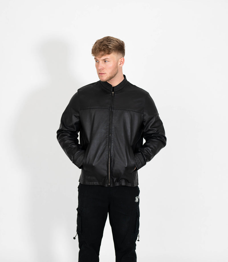 Men's Mandarin Collar Leather Jacket