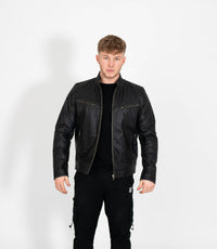 Men's Vintage Rub Off Leather Biker Jacket - Brown