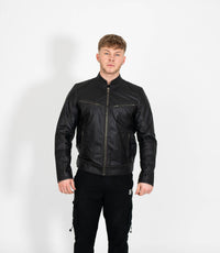 Men's Vintage Rub Off Leather Biker Jacket - Brown