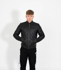 Men's Vintage Rub Off Leather Biker Jacket - Brown