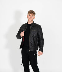Men's Vintage Rub Off Leather Biker Jacket - Brown