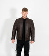 Men's Quilted Leather Biker Style Zip Jacket