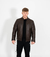 Men's Quilted Leather Biker Style Zip Jacket