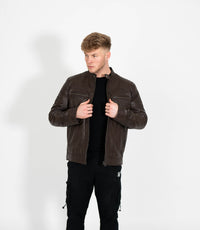 Men's Quilted Leather Biker Style Zip Jacket