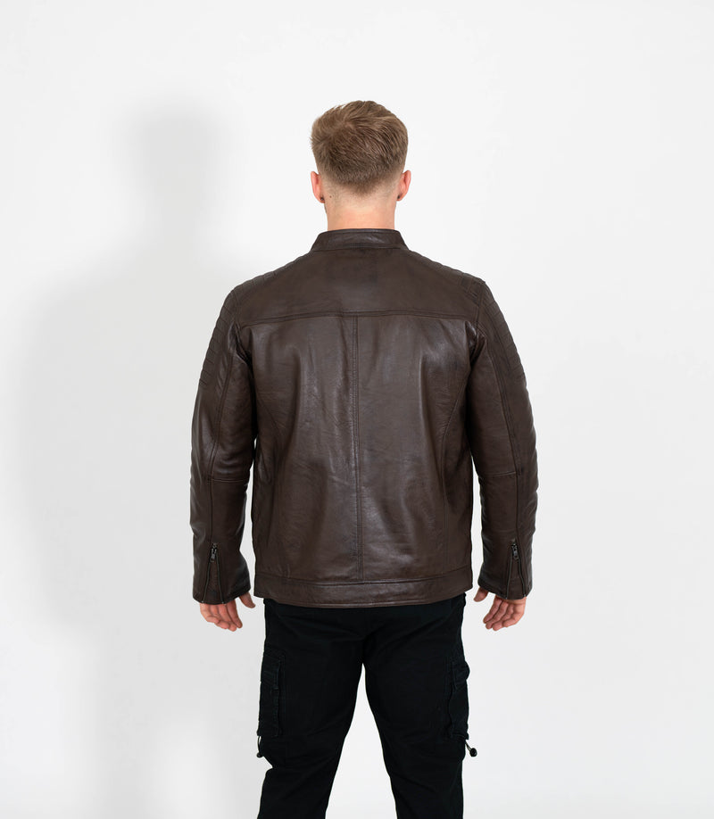 Men's Quilted Leather Biker Style Zip Jacket