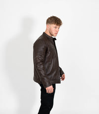Men's Quilted Leather Biker Style Zip Jacket