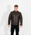Men's Quilted Leather Biker Style Zip Jacket