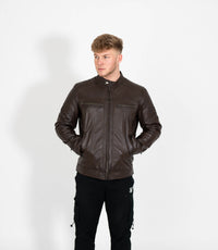 Men's Quilted Leather Biker Style Zip Jacket